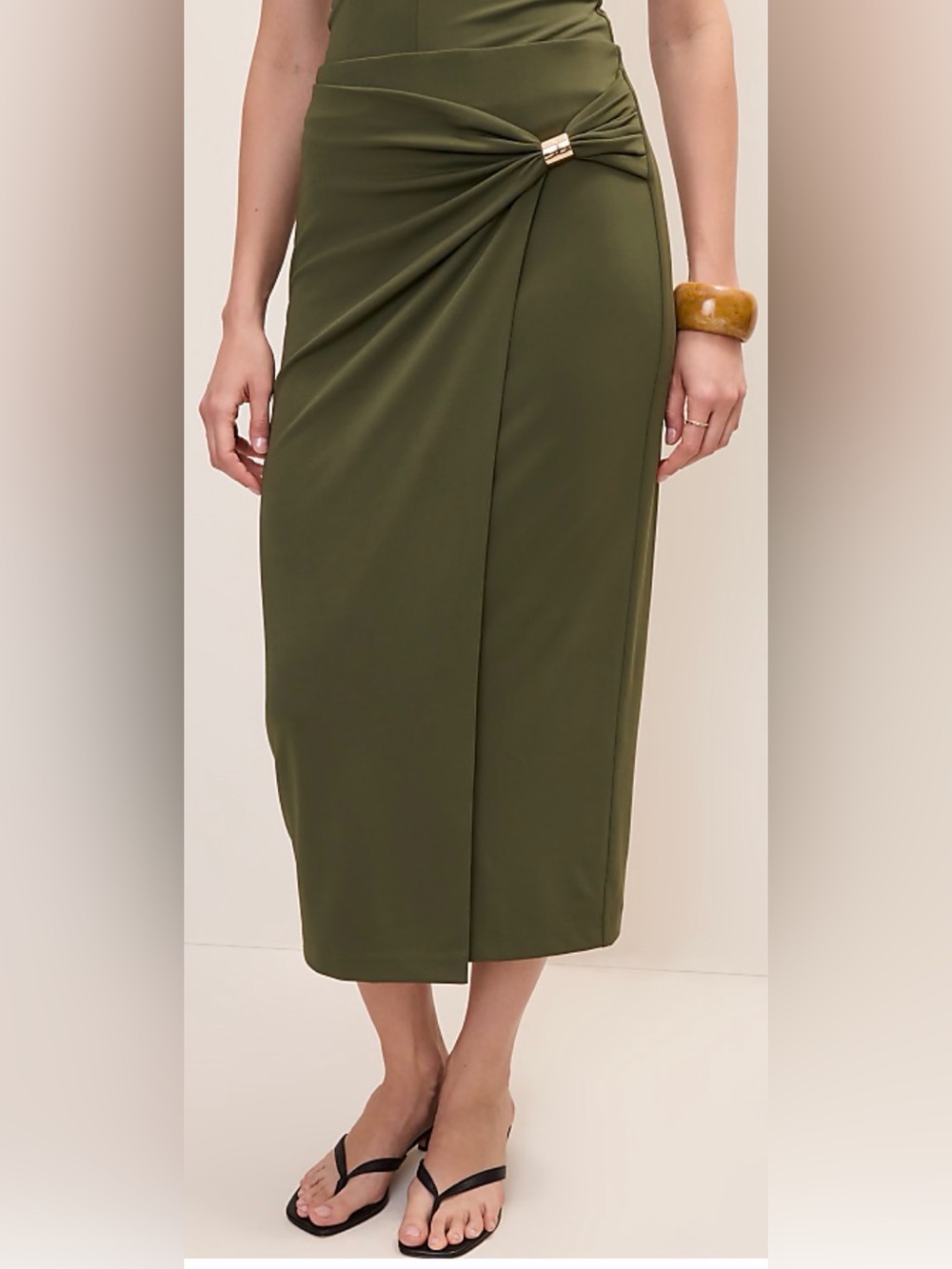 Ann Taylor Petite Hardware Embellished Wrap Midi Skirt - Picture 2 of 8